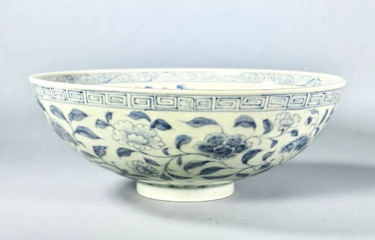 Qing-Blauweiß Porzellan-Schale mit Lotos-Medaillon-Verzierung