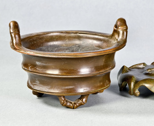 Bronze-Bambus-Räuchergefäß mit Sockel